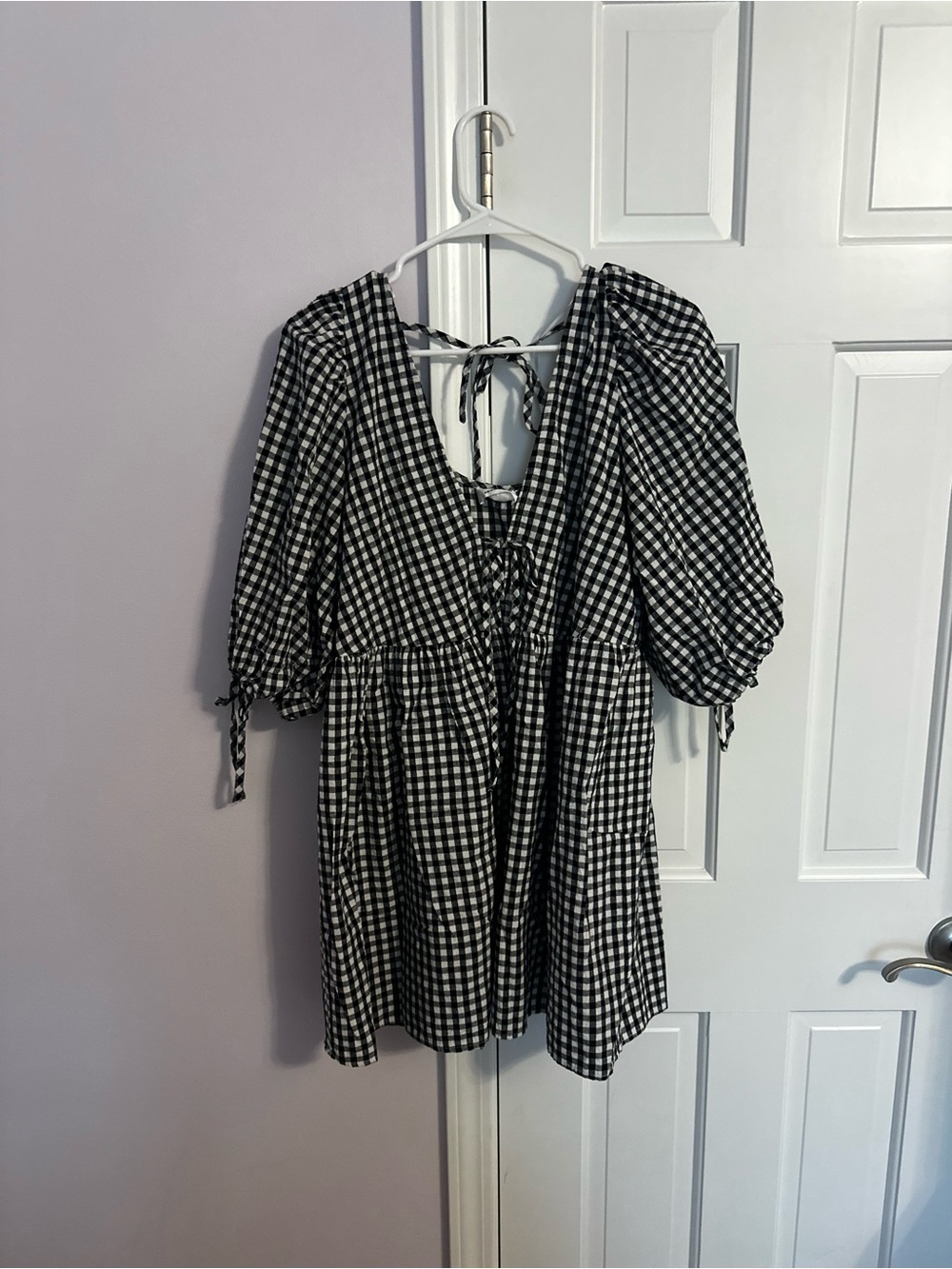 Showpo Black & White Gingham Mini Dress with Tie Detail